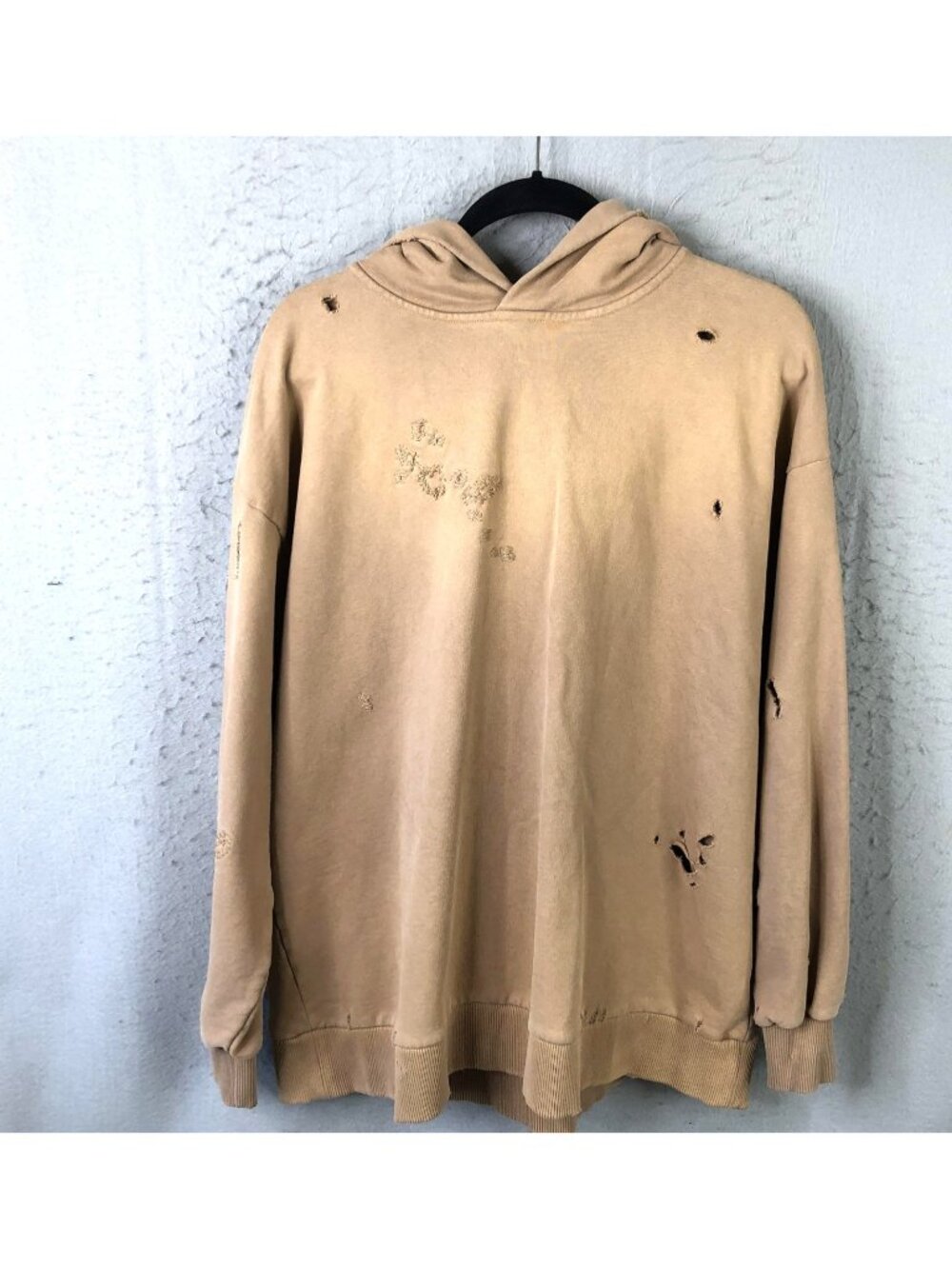 Acne Studios Hoodie Womens M Beige Distressed Oversized Pullover Embroidered
